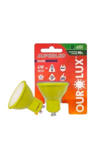 Lampada Led GU10 4W Color Amarela / Ambar Ourolux Multitensão 