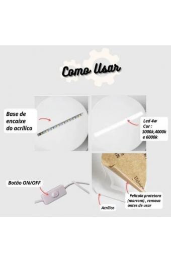 Luminaria Led 3D Abajur USB ( I Love You / 3 Corações ) 3 Tons 3K/4K/65K